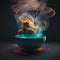 Futuristic food with volumetric smoke and volumetric light Generative AI