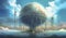 Futuristic Fusion: Skyward Building in a Subterranean Future, Embracing Land & Water Elements - Generative AI