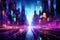 Futuristic Geometric Cityscape: Vibrant Neon Lights & Digital Transformation