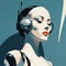 Futuristic Glam: Digital Illustration Of A Woman In Headphones With A Radio