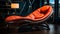 Futuristic Glam Metal Frame Chair In Dark Orange And Silver
