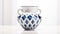 Futuristic Glamour: Blue And White Vase With Diamond Pattern