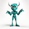 Futuristic Glamour: Green Horned Cartoon Character In Aquamarine