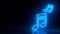 Futuristic glowing blue neon musical notes symbol on black dark background with blurred reflection. Isolated. Music and sound