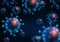 Futuristic glowing low polygonal hiv, influenza or rotavirus cells on dark blue background.