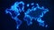 Futuristic glowing world map network connection. 3D blue earth map background with plexus lines. Digital network for business