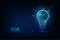 Futuristic goal, achievement concept with glowing low polygonal light bulb and target isolated on dark blue