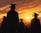 Futuristic Graduation: Silhouette Caps Against Soft Sunset