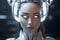 Futuristic graphic showcases a humanoid robot that appears to be a cyborg equipped with artificial intelligence.