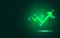 Futuristic green raise arrow chart digital transformation abstract technology background. Big data and business growth currency