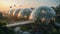 Futuristic Greenhouse Pods at Sunset