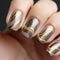 Futuristic Grey And Gold Nail Art With Chromatic Waves