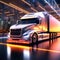 Futuristic Haul: Autonomic Euro Semi-Truck with Cargo Trailer - State-of-the-Art Night Vision (3D Render