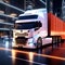 Futuristic Haul: Autonomic Euro Semi-Truck with Cargo Trailer - State-of-the-Art Night Vision (3D Render