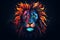 Futuristic Head of lion with neon style. Wildlife predator