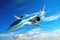 futuristic high-speed aircraft soaring in clear blue sky