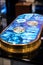 Futuristic Holographic Cryptocurrency Display on Marble Countertop