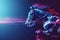 Futuristic horse racing illustration neon style, speed, technology, and modern betting platforms