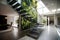 futuristic house with vertical garden and floating staircase