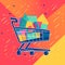 Futuristic illustration of a shopping cart colorfully designed, abstract colors cart