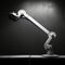 Futuristic Industrial Metal Desk Lamp: Robotic Arm Holding Blank Sign