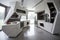 futuristic kitchen, with sleek modular custom cabinetry and minimalist design elements
