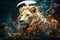 Futuristic Lion in Glass Dome: AI-Generated Art with Floral Elegance