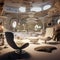 Futuristic Living Room with Fossilized Gadgets