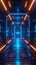 A futuristic looking hallway with neon lights and a glowing floor, AI