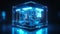 Futuristic machinery design glows blue in factory generated by AI