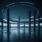 Futuristic Mall Parking Place With Columns, Round Structure, Empty, Glowing Led Lights, No Cars, Generative AI