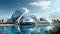 Futuristic marine biology institute, research or educational facility, AI generative