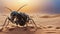 a futuristic mechanical cybernetic ant walking on hot desert sand