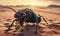 a futuristic mechanical cybernetic ant walking on hot desert sand