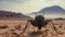 a futuristic mechanical cybernetic ant walking on hot desert sand