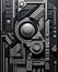 Futuristic mechanistic sculptural panel. Complex geometric shapes of fantastic mechanisms. Grey tones. Close-up.