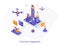 Futuristic megapolis isometric web banner.