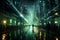 futuristic metropolis panoramic view at night, streetlights, illumination