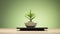 Futuristic Minimalism Aloe Vera Bonsai Tree On Wooden Tray