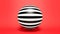 Futuristic Minimalist Design: Black And White Striped Easter Egg On Red Background