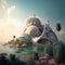 Futuristic mosque with blue sky, Generative Ai