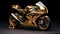 Futuristic motorcycle completely covered in gold