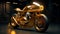 Futuristic motorcycle completely covered in gold