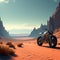 a futuristic motorcycle exploring an otherworldly desert landscape trending on artstation sharp