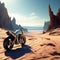 a futuristic motorcycle exploring an otherworldly desert landscape trending on artstation sharp