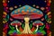 futuristic mushrooms on black background. Generative AI