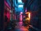 Futuristic neon alleyway in cyberpunk style