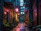 Futuristic neon alleyway in cyberpunk style