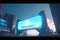 Futuristic neon city with billboard at street. Generative AI