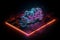 Futuristic Neon Cloud Melds Microchips and Cloud Computing